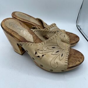 Carlos Santana size 7 bronze brown snake embossed leather slip on peep toe